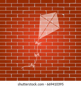 Kite sign. Vector. Whitish icon on brick wall as background.