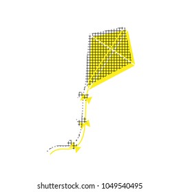 Kite sign. Vector. Yellow icon with square pattern duplicate at white background. Isolated.