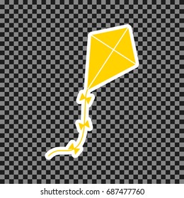 Kite sign. Vector. Yellow icon with white contour on dark transparent background.