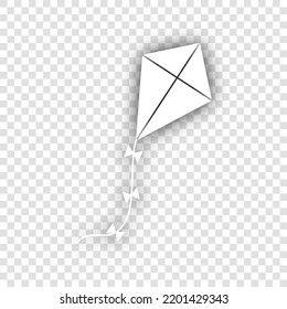 Kite sign. White Icon with dropped natural gray Shadow at transparent Background. Illustration.