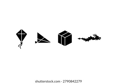 Kite Silhouette Set Minimal Black Flying Toy Icons