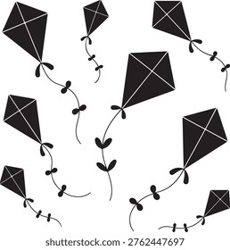 Kite silhouette set playful flying kite decorative collection