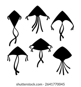 Kite silhouettes. Black and white Vector Illustration