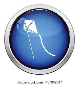 Kite in sky icon. Glossy button design. Vector illustration.