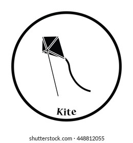 Kite in sky icon. Thin circle design. Vector illustration.