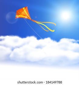 Kite in the Sky. Vector illustration, eps10, editable.