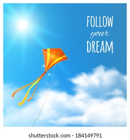 Kite in the Sky. Vector illustration, eps10, editable.