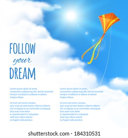 Kite in the Sky. Vector illustration, eps10, editable.
