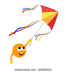 Kite and a smiling face on a white background. 