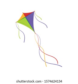 The kite soars in the air currents. Children's toy. Vector