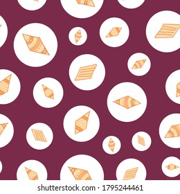 Kite Spots, Orange Doodle Diamond Shape In White Circles On Red Background Seamless Pattern Vector Hand Drawn Illustration Surface Design