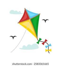 Kite, Summer Flat Vector Illustration. Isolated