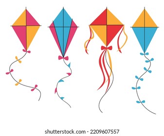 Kite, Summer outdoor activity, kite festival flying, vector collection