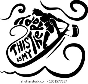 kite surfer doing jump with kite and board, kiteboarding silhouette design with quote