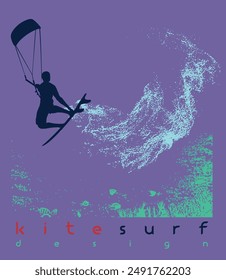 Kite surfer silhouette illustration. Art in composition with lettering.