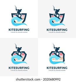 Kite surfing design concept, illustration silhouette, vector