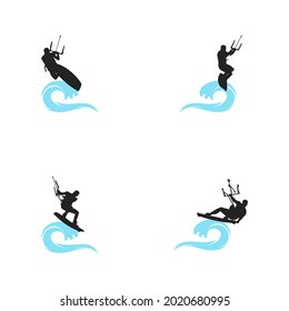 Kite surfing design concept, illustration silhouette, vector