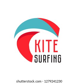 Kite Surfing Logo Template. Vector Illustration Of Kite, Flat Style. Summer Sport Emblem.