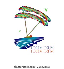 Kite Surfing Logo vector design template. Creative idea logotype. Extreme sport club symbol. Kiteboarding sport concept. Creative logo for Travel & Tourism, Recreation businesses.