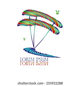 Kite Surfing Logo vector design template. Creative idea logotype. Extreme sport club symbol. Kiteboarding sport concept. Creative logo for Travel & Tourism, Recreation businesses.