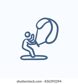 Kite surfing vector sketch icon isolated on background. Hand drawn Kite surfing icon. Kite surfing sketch icon for infographic, website or app.