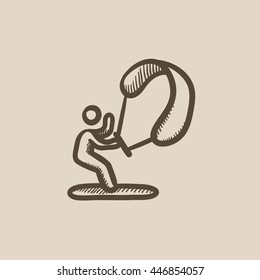 Kite surfing vector sketch icon isolated on background. Hand drawn Kite surfing icon. Kite surfing sketch icon for infographic, website or app.