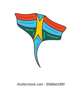 Kite. Toy flying in the air on a string, soaring in sky in wind, different colors. Hand drawn vector isolated illustration single clip art on a white background. Outdoors entertainment