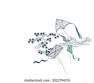 Drachen traditionell geometrischer Kimono-Kartenhintergrund Vektorgrafik-Linie japanisch chinesisch-orientalisch