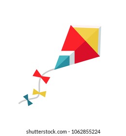 Kite vecor illustration. Flat kite icon. Red kite isolated on white background. Wind. Freedom concept.