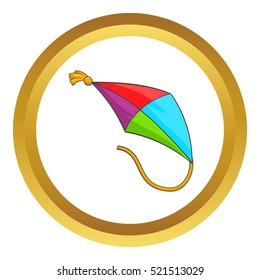 Kite vector icon in golden circle, cartoon style isolated on white background