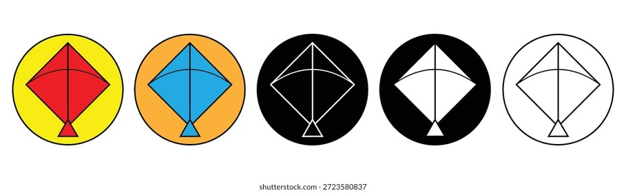 Ilustración de icono de Vector de cometa. Conjunto de iconos de cometa. Icono de Vector de cometa azul rojo negro y Vector de contorno blanco.