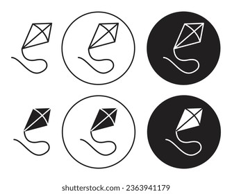 Kite vector icon set in black color. Suitable for apps and website UI designs