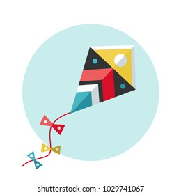Kite vector illustration. Flat kite icon. Colorful kite in the sky