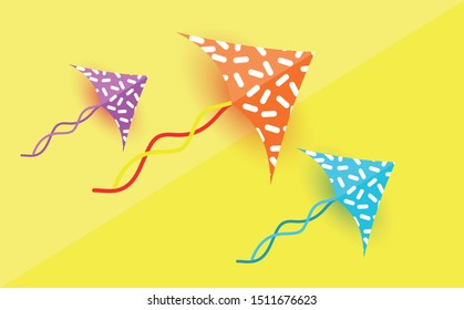 Kite vector illustration. Flat kite icon. colorful kite in the sky.