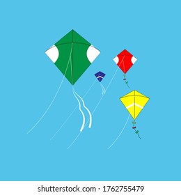 Kite vector illustration. Flat kite icon. Kite in the sky.  Kite isolated in white background.