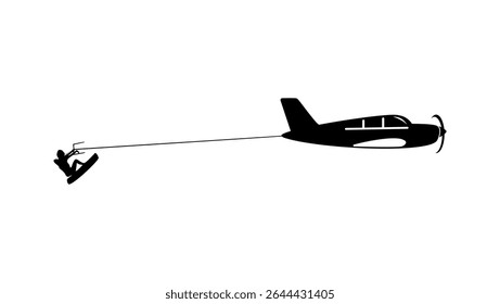 kiteboarder in air , black isolated silhouette