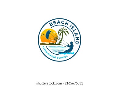 Kiteboarding sport logo design beach sunset palm tree vacation extreme sports surf