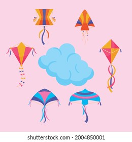 kites around cloud on pink background