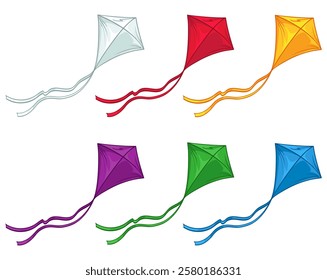 Kites of different colors. Vector illustration of a kite in flight.