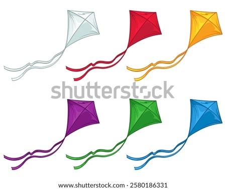 Kites of different colors. Vector illustration of a kite in flight.