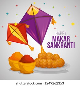 kites and food to makar sankranti ceremony