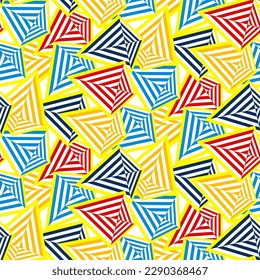 los cometas inspiraron un diseño geométrico abstracto con geometría de colores rayados. Patrón vectorial sin fisuras con formas de diamante y colores brillantes
