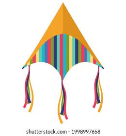 Kites with rainbow and ribbons vector cartoon illustration isolated on a white background.