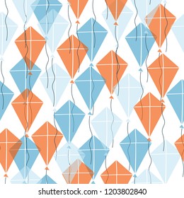 Kites seamless pattern. Flying kites background. Vector illustration