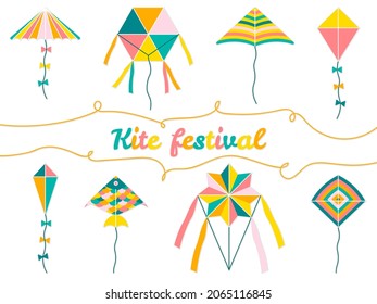 Kites set with different design. Makar sankranti indian kite festival