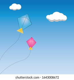 Kites in sky along with clouds