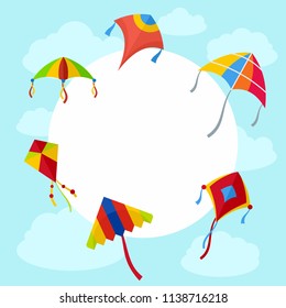 Kites in the sky background. Flat illustration of kites in the sky vector background for web design