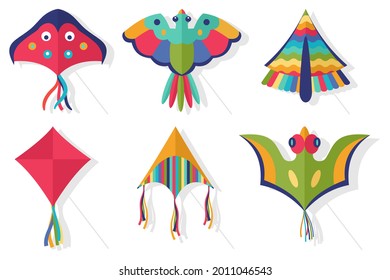 Kites vector cartoon set isolated on a white background.