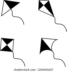 
Kites, vector icons. Black kites on a white background. Can be used as a logo, icon.
