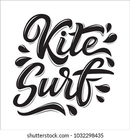 Kitesurf lettering logo in graffiti style isolated on white background. Vector illustration for design t-shirts, banners, labels, clothes, apparel, water extreme sports competition.